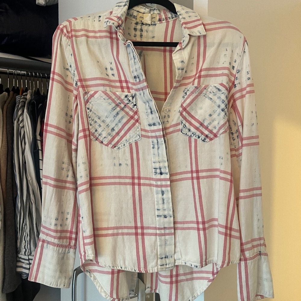 Faded pink and blue thin flannel